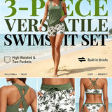 Maren | Conjunto de Tankini-Biquíni e Cover-Up em Três Peças