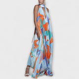 Vida - Vestido Midi Halter Sem Costas Plissado Chic com Design de Alças