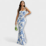 Thalia - Vestido de Festa com Estampado Floral e Alças Amarradas