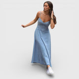Lux - Vestido Sem Alças Denim Azul