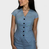 Ivy - Conjunto de Top com Decote em V e Calças Elegante