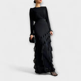 Fallon - Vestido Longo Slim Fit com Rendas Tridimensionais