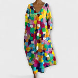 Fiona - Vestido longo e colorido com decote em V
