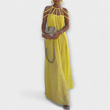 Briar - Um elegante vestido maxi em tecido misto com tranças drapeadas