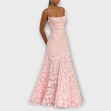 Kairi - Vestido Maxi de Renda Floral Elegante com Alças Finas