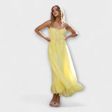 Celine - Vestido Midi Sem Mangas com Detalhes em Renda