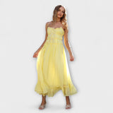Celine - Vestido Midi Sem Mangas com Detalhes em Renda