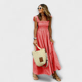 Vestido Maxi Quadriculado com Mangas com Renda