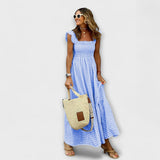 Vestido Maxi Quadriculado com Mangas com Renda