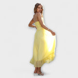 Celine - Vestido Midi Sem Mangas com Detalhes em Renda