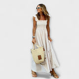 Vestido Maxi Quadriculado com Mangas com Renda