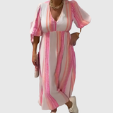 Christiane | Vestido Maxi com Estampa de Penas e Decote em V