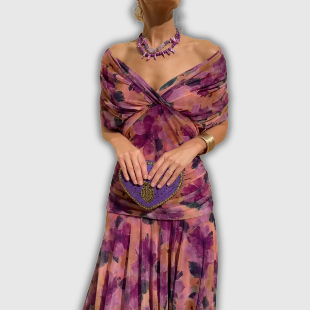 Florendra | Vestido floral longo com decote em V