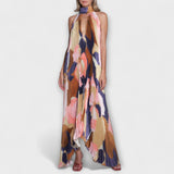 Vida - Vestido Midi Halter Sem Costas Plissado Chic com Design de Alças