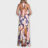 Vida - Vestido Midi Halter Sem Costas Plissado Chic com Design de Alças