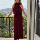 Nopal | Vestido Midi Sem Mangas com Decote Drapado