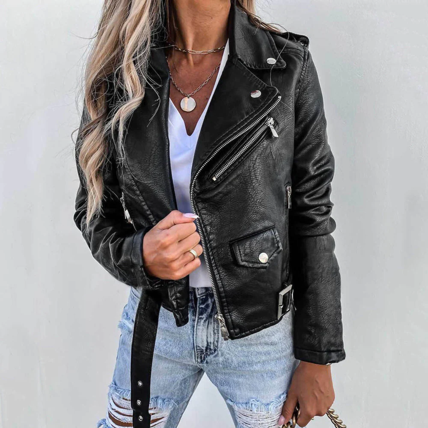 Annegret | Jaqueta Biker Curta em Preto