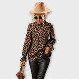 Kayla - Blusa leopardo com gola plissada