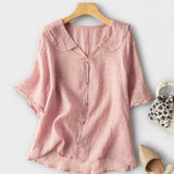 Bethli™ | Camisa de Linho com Colarinho Peter Pan