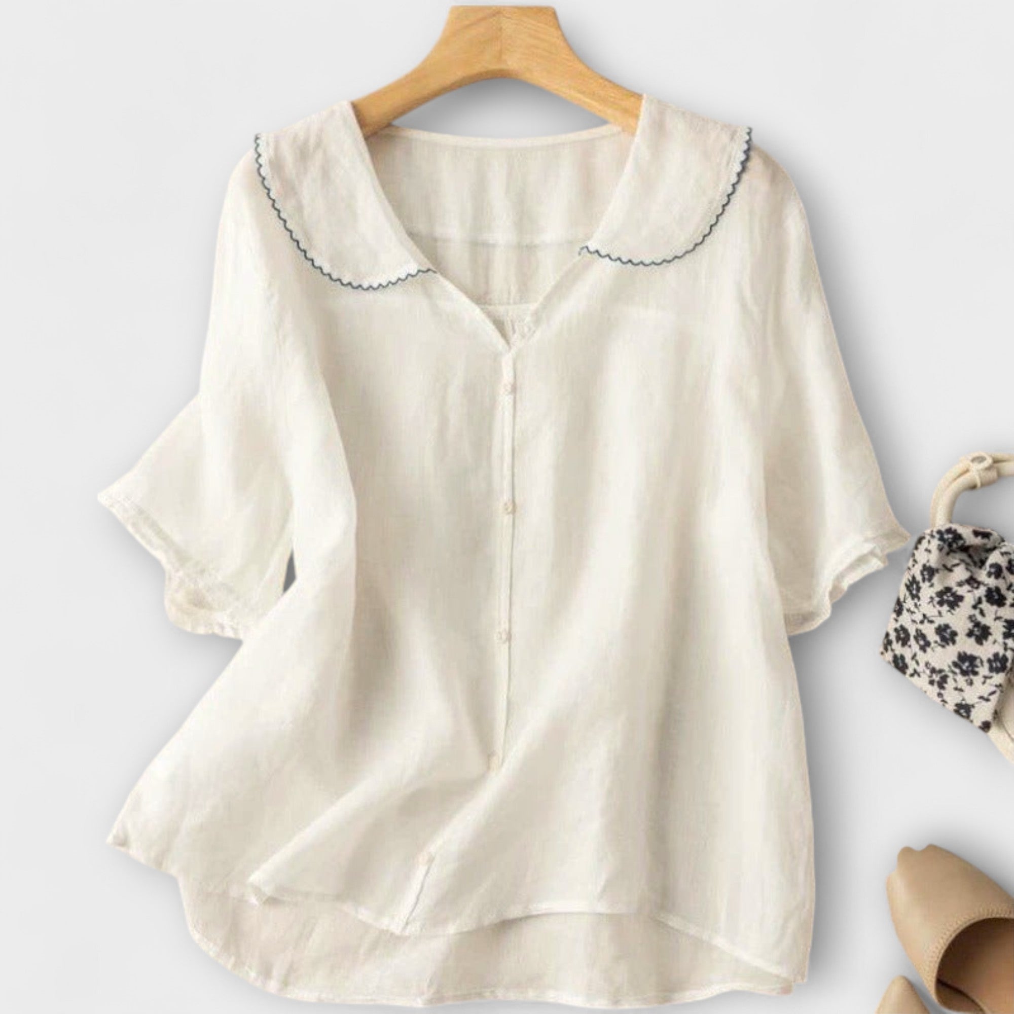 Bethli™ | Camisa de Linho com Colarinho Peter Pan