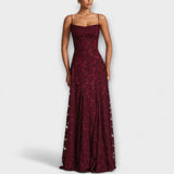 Kairi - Vestido Maxi de Renda Floral Elegante com Alças Finas