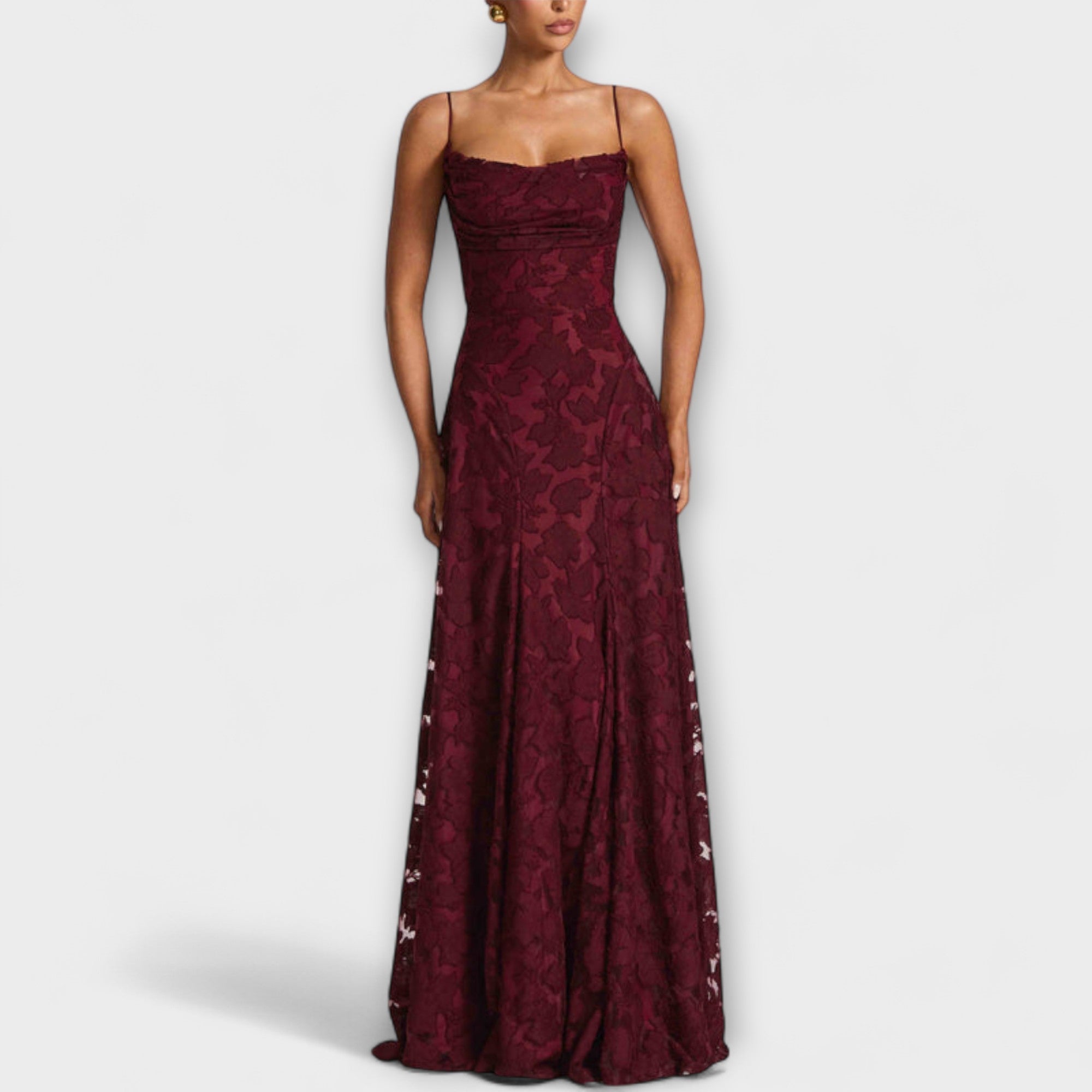 Kairi - Vestido Maxi de Renda Floral Elegante com Alças Finas