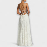 Kairi - Vestido Maxi de Renda Floral Elegante com Alças Finas