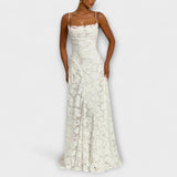 Kairi - Vestido Maxi de Renda Floral Elegante com Alças Finas