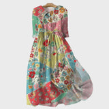 Vestido de Patchwork de Flores Coloridas