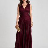 Lemar | Vestido Midi Plissado Sem Mangas com Decote em V
