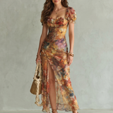 Ciel | Vestido Midi com Rüschensleeve e Fenda