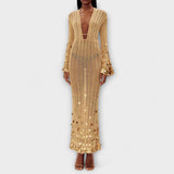 Kathleen - Vestido Maxi de Malha Dourado da Dolly