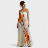 Michelle - Vestido Maxi Sweetheart em Laranja Floral