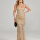 Sirea | Vestido Midi Sem Mangas Transparente com Lantejoulas