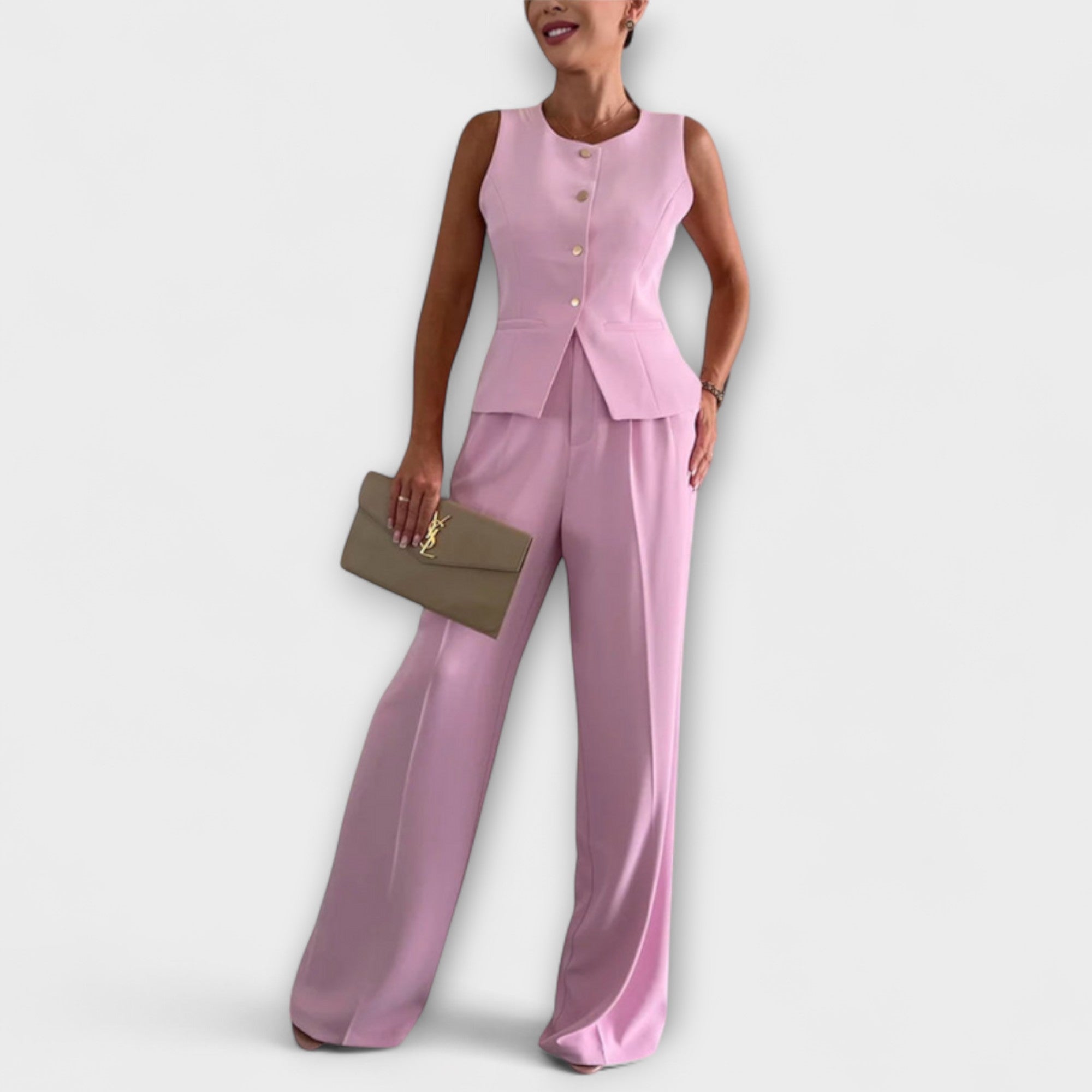 Wilhelmina - Conjunto de Top Sem Mangas e Calças Elegante