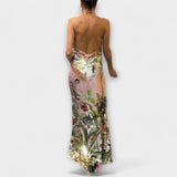 Ayla - Vestido Maxi Sem Mangas com Costas Abertas em Padrão de Flores