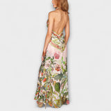 Ayla - Vestido Maxi Sem Mangas com Costas Abertas em Padrão de Flores