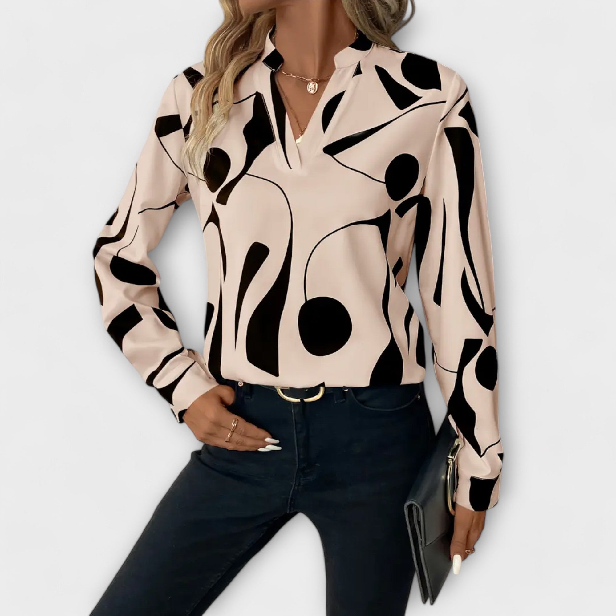 Edith - Blusa elegante de mangas longas com decote em V