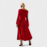 Willa - Vestido Midi Off-Shoulder com Mangas Bufantes