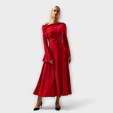 Willa - Vestido Midi Off-Shoulder com Mangas Bufantes