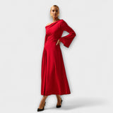 Willa - Vestido Midi Off-Shoulder com Mangas Bufantes