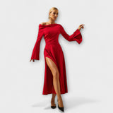 Willa - Vestido Midi Off-Shoulder com Mangas Bufantes