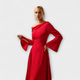 Willa - Vestido Midi Off-Shoulder com Mangas Bufantes