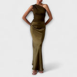 Vestido Maxi Plissado Elegante de Um Ombro