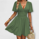 Winslet - Vestido com cintura franzida e decote em V