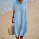 Renate | Vestido Midi de Verão com Decote em V e Corte Solto
