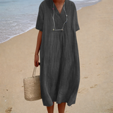 Renate | Vestido Midi de Verão com Decote em V e Corte Solto