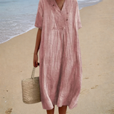 Renate | Vestido Midi de Verão com Decote em V e Corte Solto