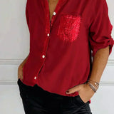 Jasmine | Camiseta Elegante de Decote em V com Lantejoulas Brilhantes para Mulheres