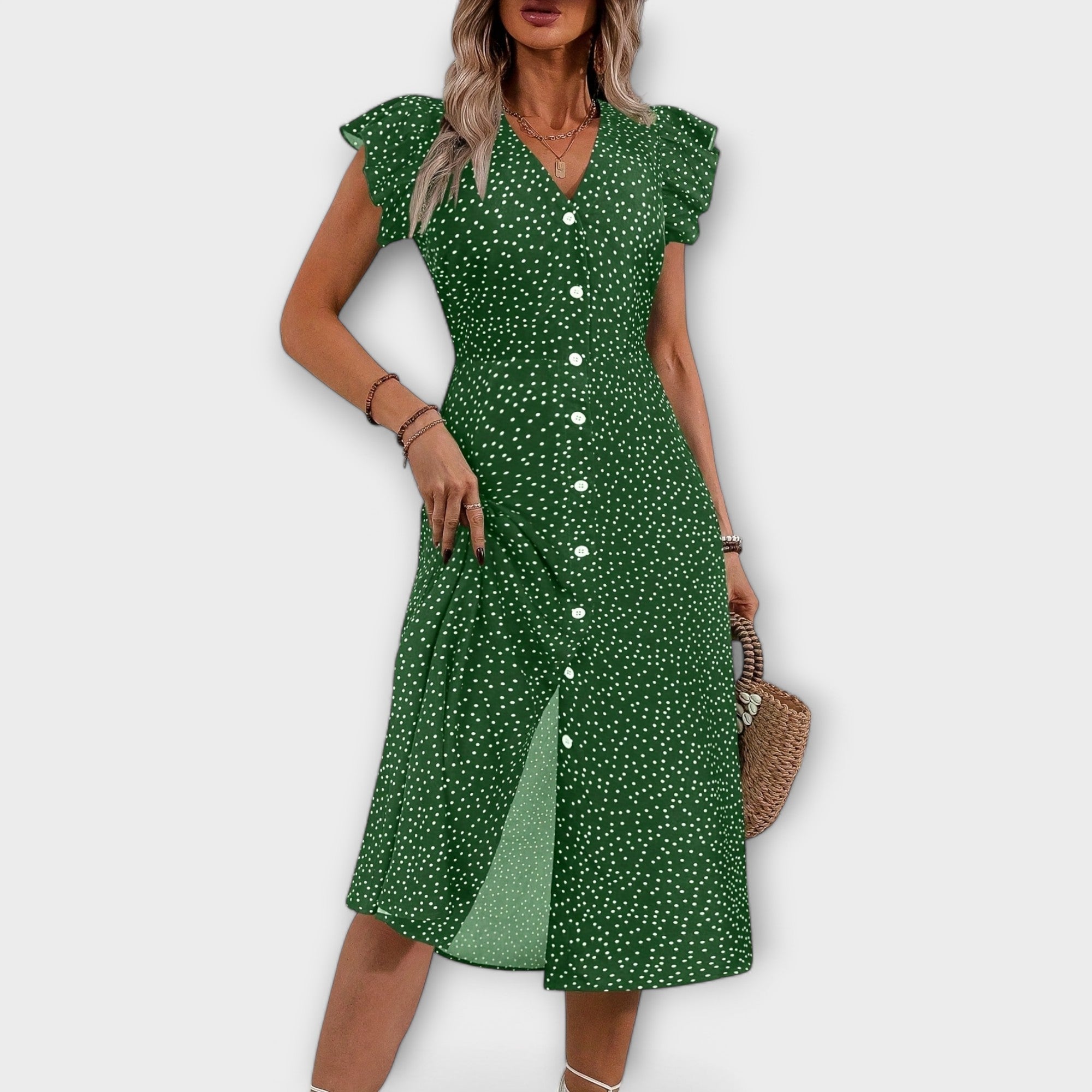 Elegante Vestido Midi com Poás
